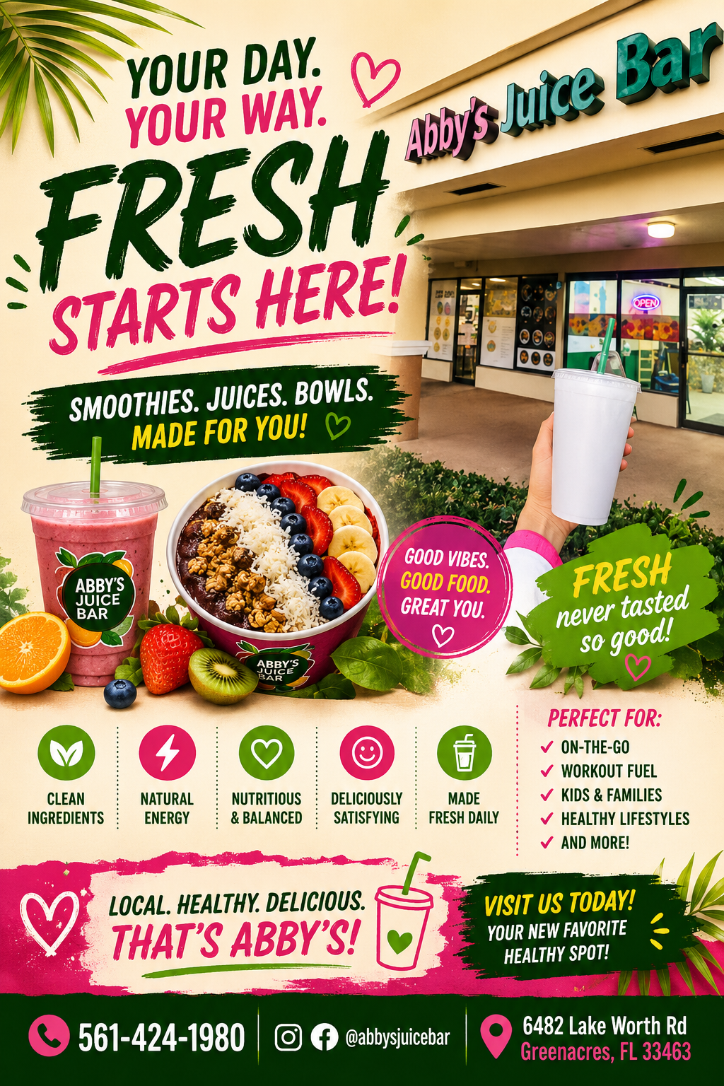 Fresh juice pressed to order at Abby's Juice Bar, Greenacres FL