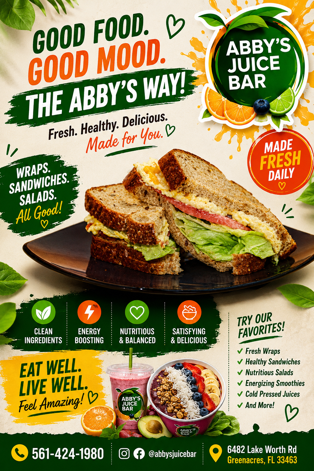 Best juice bar in Lantana FL - Abby's Juice Bar location near Lantana Florida