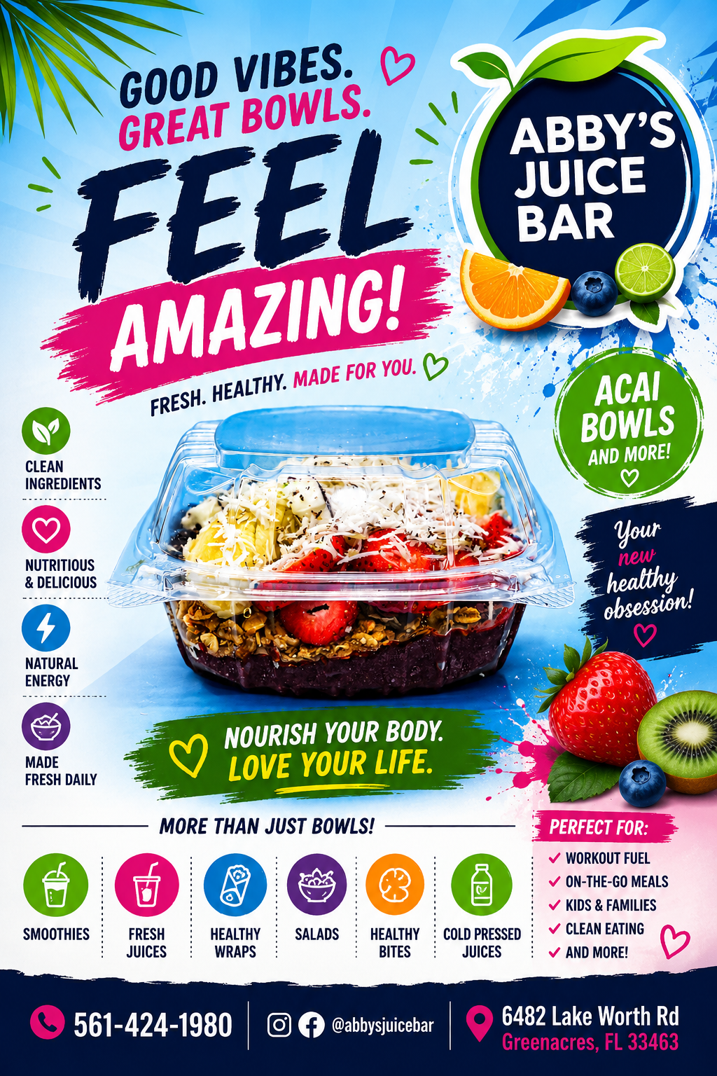 Best juice bar in Lantana FL - fresh smoothies and acai bowls at Abby's Juice Bar