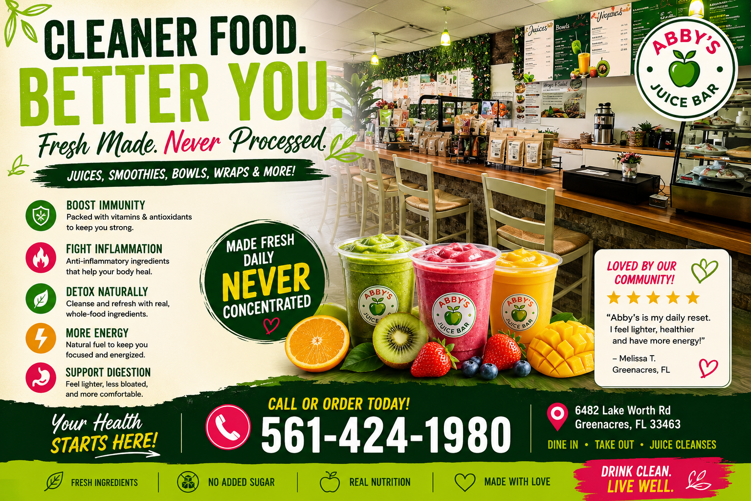 Healthy salad lunch option for students at Abby's Juice Bar, Greenacres, FL