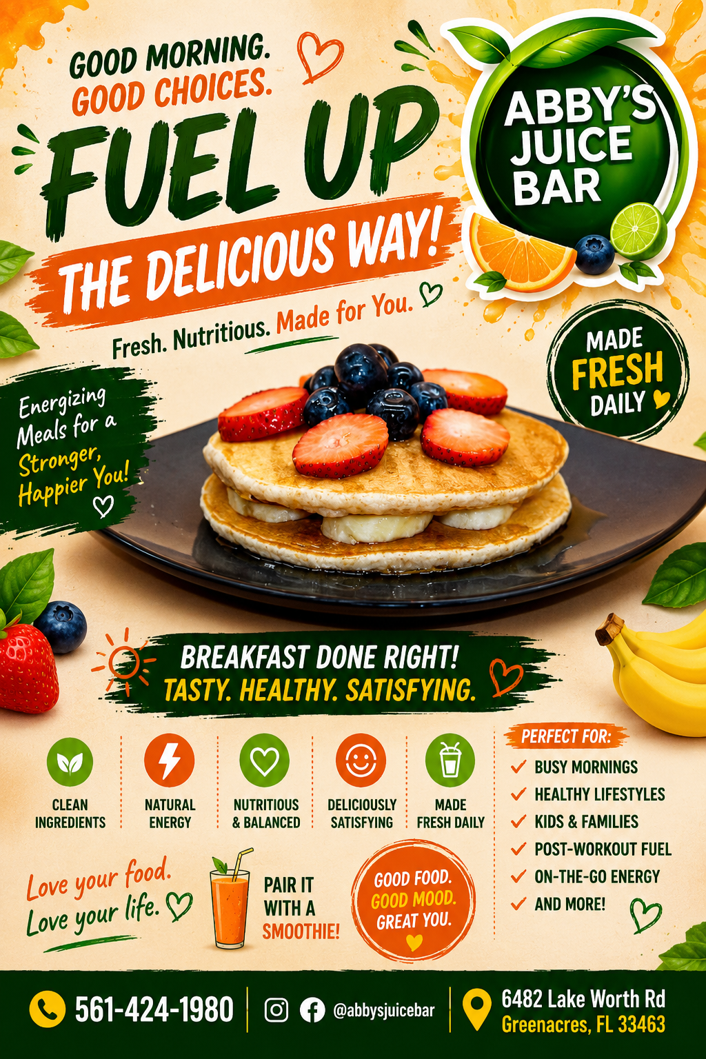 Fresh healthy food from Abby's Juice Bar, near Greenacres Community Park